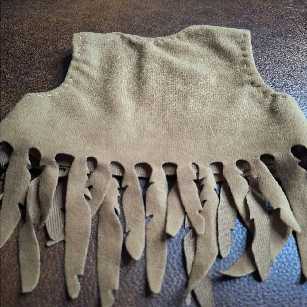 VTG Doll Western Fringe Vest Tan Faux Suede Silver Star Sheriff Cowgirl Outfit